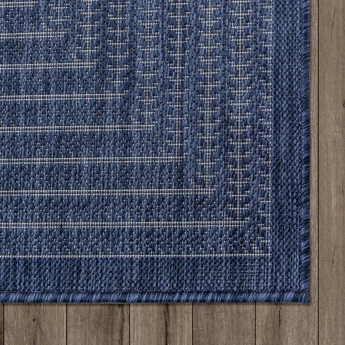 Adiva Rugs Outdoor Indoor Area Rug, Weather Resistant, Easy to Clean, Stain Resistant Floor Mat for Dining Room, Backyard, Deck, Patio (Navy Weiss, 2' x 3')