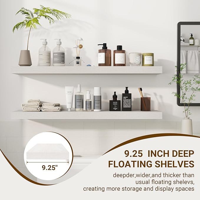 36 Inch Floating Shelves, 36"x9.25"x1.5" Inch Deep Floating Shelves for Wall, Wooden Shelves for Bathroom, Bedroom, Living Room, Cream White Oak