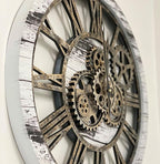The Gears Clock The Original Real Moving Gear Wall Clock Vintage Industrial Oversized Rustic Farmhouse (24 inch (60cm), Vintage Grey and White)