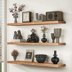 Fun Memories Wood Floating Shelves for Wall, 48 Inch Floating Shelves Wall Mounted, Rustic Elm Wood Shelf for Home Decor, Heavy-Duty Storage Shelves for Living Room, Bathroom, Kitchen, Natural Finish
