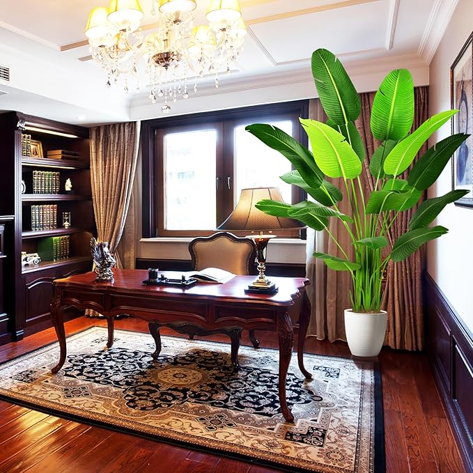 7.2ft Artificial Silk Bird of Paradise Palm Tree (85in) with 17 Trunks Faux Tree and Plastic Nursery Pot, Fake Plant for Office House Farmhouse Living Room Home Decor (Indoor/Outdoor)