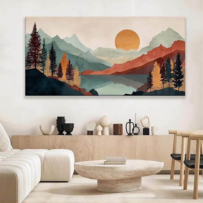 Tsomzxng Large Abstract Boho Wall Art For Living Room Canvas Art Wall Decor Artwork Mountain Forest Landscapes Abstract Art Colorful Wall Art Painting Prints Home Wall Decor 29"×58"