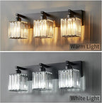 Modern Bathroom Vanity Light 3-Lights Modern Black Crystal Wall Light Bathroom Vanity Light Fixtures