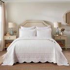 MarCielo 100% Cotton Quilt Set White Lightweight Bedspread with Scalloped Edge, Farmhouse Vintage Bedding, All Season Use(TC Off-White,Queen (96"x102"))