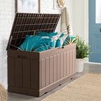 JUMMICO 83 Gallon Outdoor Deck Box Large Resin Storage Box for Patio Furniture Cushions and Garden Tools (Khaki)