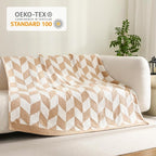 Snuggle Sac Beige Twin Size Blankets for Bed, Super Soft Warm Blankets Oversized Cozy Knit Fuzzy Blanket for Living Room, Chevron Beige,60x80 inches