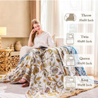 Fall Throw Blanket for Couch, Brown Boho Decorative Throw Blanket, 100% Cotton Muslin Breathable Woven Farmhouse Blankets Quilt, 60"x80" Reversible Lightweight Blankets Bohemian Throw Quilt