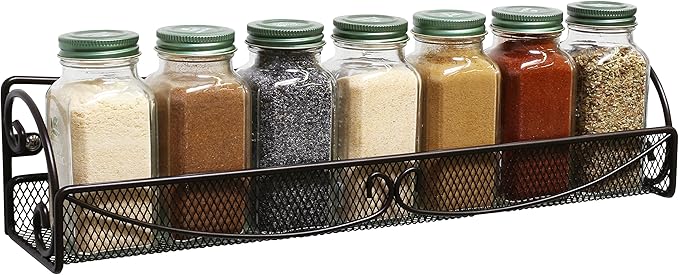 Deco Brothers Wall Mounted Single Tier Mesh Hanging Spice Rack, Set of 2, Bronze