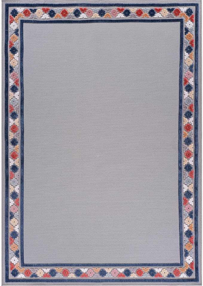 Beverly Rug Outdoor Rug 10x14 Modern Bordered Large Area Rugs for Indoor and Outdoor Patio Easy to Clean Non Shedding Living Room Porch Garden Washable Outside Carpet (10 x 14 Gray)