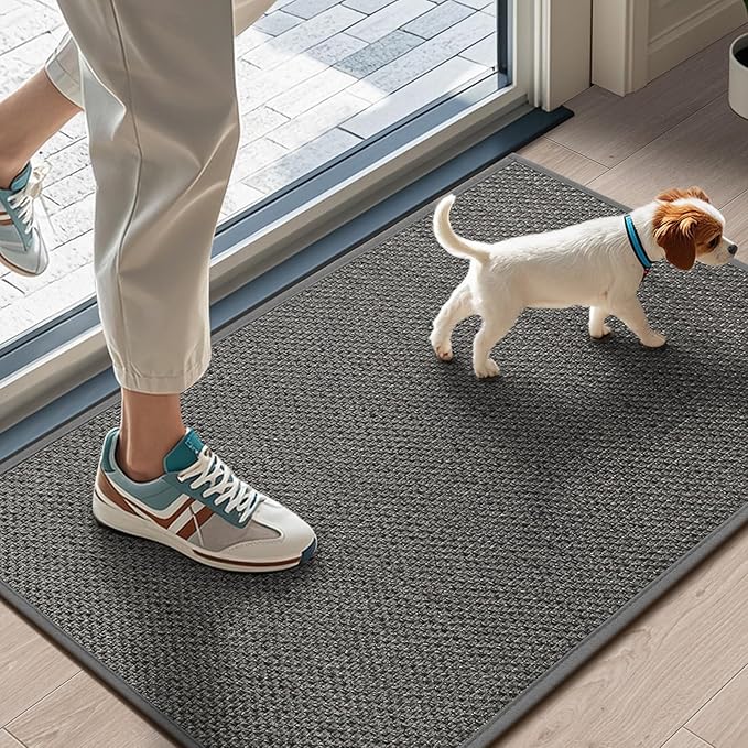 LEKEEPGO Door Mat 17"x29", Non Slip Door Mat Indoor Entrance, Rubber Backing Indoor Door mat Washable Absorbent Low-Profile Doormat Front Entryway Entry Resist Dirt Inside Door Mats, Grey