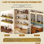 Floating Shelves 3 inch Thick for Wall Set of 2,Solid Pine Wood Wall Mount Shelf for Kitchen Living Room Bedroom Bathroom,8" D x 36" L x 3" H-Gold Oak