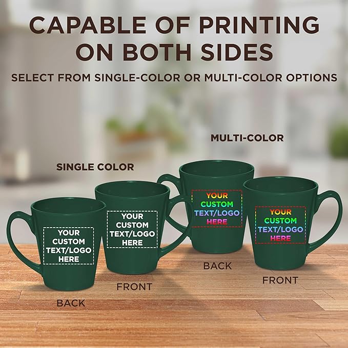 DISCOUNT PROMOS Custom Glossy Ceramic Latte Coffee Mug 12 oz. Set of 100, Personalized Bulk Pack - Perfect for Tea, Espresso, Cappuccino, Hot Cocoa - Green