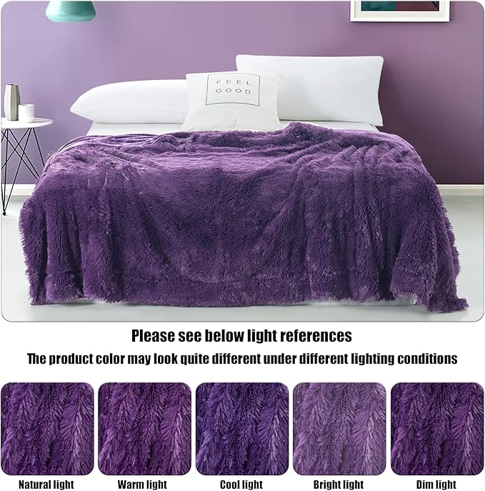 GONAAP Fuzzy Faux Fur Throw Blanket Purple Super Soft Cozy Plush Fuzzy Shaggy Blanket for Couch Sofa Bed (Purple, Throw(50"x60"))