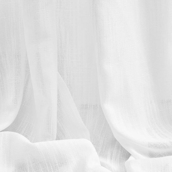 MYSKY HOME White Sheer Curtains 63 inch length Light Filtering Semi Sheer Curtains for Bedroom Short Window Treatment Privacy Protect Drapes Set, Back Tab Boho Farmhouse Linen Soft, 50" Wide, 2 Panels
