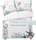 Coastal Bedding Queen Size with 2 Shams, Nautical Beach Comforter Sets Ocean Bedspreads Coastal Coverlet Summer Bedding, 90''x96''