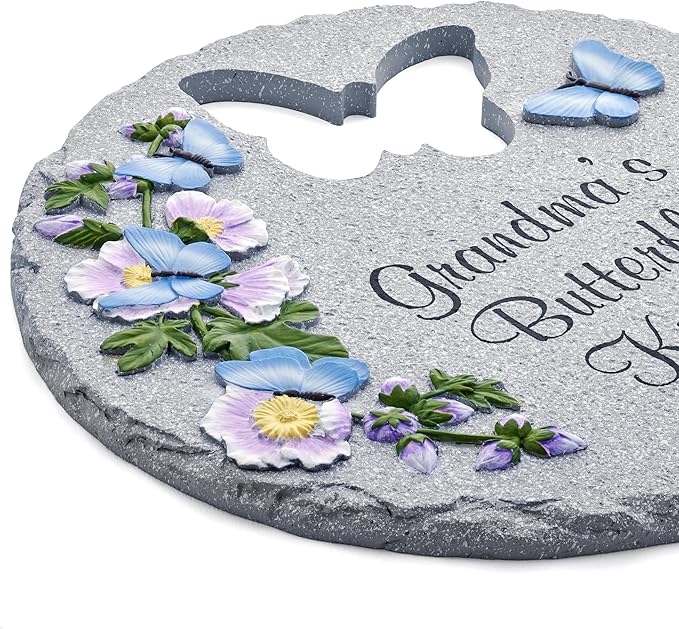 Let's Make Memories Personalized Garden Décor - Custom Garden Stone - Indoor/Outdoor - for Mom or Grandma - for Her - Engraved - Butterfly Cutout - Durable Resin - Large Round Stone