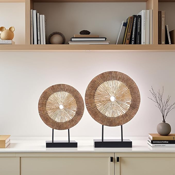 XMGZQ Wood Color Minimalist Round Statue Above Cabinet Decor Kitchen,Modern Decorative Sculpture Home Decorations for Living Room Coffee Table,Shelf Decor Items,Center Pieces Decoration for Table