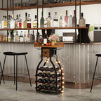 IBUYKE Wine Rack Freestanding Floor,Wine Storage 15 Bottles Bottle Rack with Glass Holders, Mini Bar Wine Cabinet with Storage Drawer for Home Bar Kitchen Dining Room,Rustic Brown,UTMJ908H