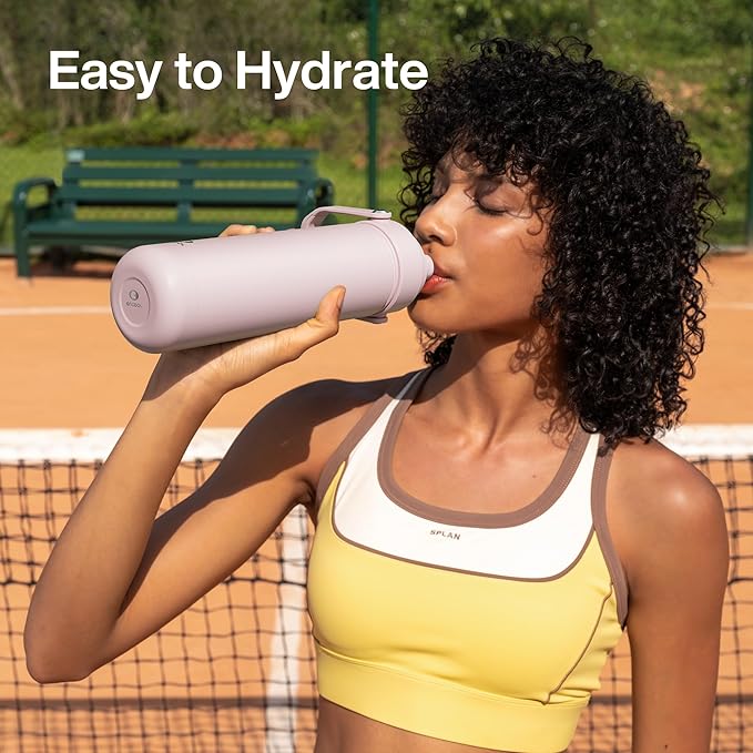 Insulated Water Bottle with Straw - Encool Stainless Steel Water Bottle, Leak-Proof, BPA-Free, Double Wall Vacuum Keeps Cold for 24 Hours for Sports, Travel, School (26 oz, Cotton Candy)