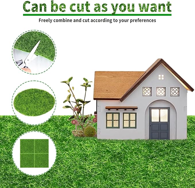 8 Packs 6 X 6 Inch Fake Grass Decor for Crafts, Artificial Grass for Dollhouse Miniature Ornament Projects, Model Turf Grass for DIY Fairy Garden Accessories and Decor Kit