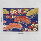 HZOHNAGO Japanese Tapestry Art Abstract Colorful Cherry Blossom Blue Background Pattern Printed Wall Tapestry Painting Wall Hanging for Bedroom Living Room Dorm 60" W x 40" H