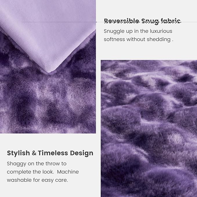 Cozy Bliss Faux Fur Throw Blanket for Couch, Fuzzy Soft Plush Thick Bubble Blanket for Sofa Bedroom Living Room, 50 * 60 Inches Tie-dye Purple