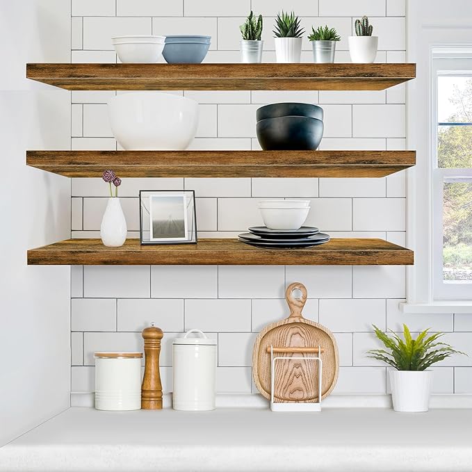 Sorbus Floating Shelves for Wall - 48 Inch Long Bathroom Shelves, Wall Decor for Bedroom, Kitchen, Living Room & Book Storage - Mounted Floating Shelf with Invisible Brackets (Rustic Brown, 2 Pack)