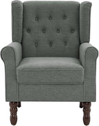 UIXE High Back Accent Chair, Fabric Upholstered Armchair for Living Room, Retro Wingback Arm Chair Comfy Single Sofa Bedroom Reading Seat with Solid Wooden Legs - Gray