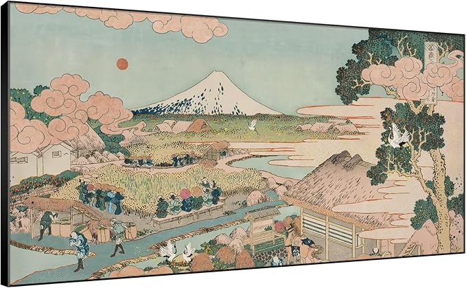 SIGNWIN 24"x46" Extra Large Framed Wall Art Japanese Ukiyo-e Landscape, Timeless Mt. Fuji Scene for Zen-Inspired or Asian-Style Interiors for Home Living Room Bedroom Decor (Frame Assembly Required)