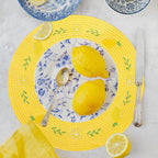 Whaline 4Pcs Round Placemats Lemon Embroidered Place Mats Summer Lemon Greenery Leaves Dinner Table Mats for Home Wedding Baby Shower Birthday Party Decor