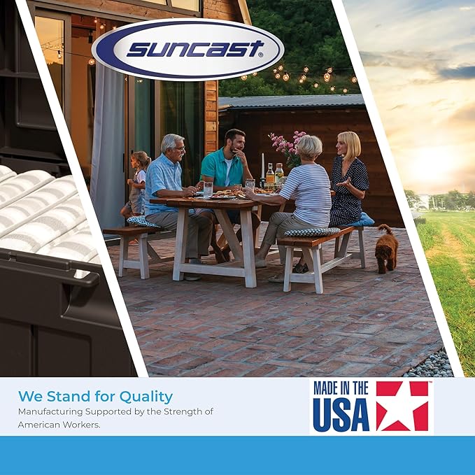 Suncast 22-Gallon Small Deck Box - Lightweight Resin Indoor/Outdoor Storage Container and Seat for Patio Cushions and Gardening Tools - Store Items on Patio, Garage, Yard - Stone Gray, Made in the USA