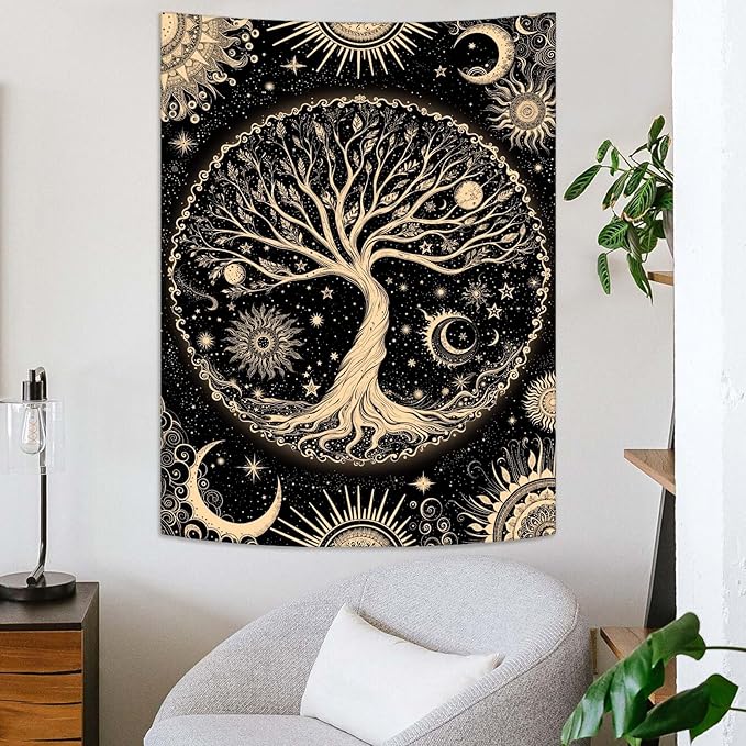 Lunerfex Tree of Life Tapestry Starry Sky Wall Tapestry, Vintage Tapestries for Bedroom Ceiling Tapestries Wall Hanging for Bedroom Living Room Decor Tree-3 36"x48"