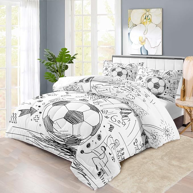 Football Sports Comforter Sets for Boys Queen,Soccer Comforter Sport Bedding for Boys Room,Gaming Bed Soccer Bedding Queen Set,Games Quilt Bedroom Bed Decor Kids and Teen