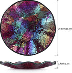 MDLUU Mosaic Centerpiece Tray, 11.6" Decorative Glass Plate, Home Decor Glass Bowl for Dining Room Table, Coffee Table, Gift (Multicolored Purple)