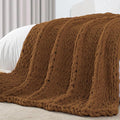 Carriediosa Chunky Knit Throw Blanket 60" X 80" Twin, 100% Hand Made Large Chenille Loop Yarn Soft Fluffy Throws for Couch Sofa Bed, Big Crochet Cozy Heavy Thick Cable Woven Blanket, Light Brown