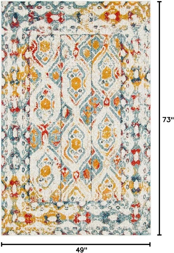 Unique Loom Rosso Collection Vintage, Geometric, Bohemian, Traditional, Distressed, Southwestern Area Rug, 4' 0" x 6' 0", Multi/Ivory