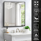 Black Bathroom Mirror for Wall, 30x36 Inch Rectangle With Metal Frame, Modern Vanity for Bathroom Living Room, Entryway Hangs Horizontal or Vertical