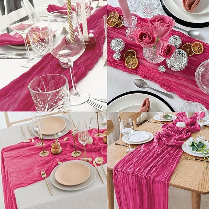 Hot Pink 6 Pack Cheesecloth Table Runner 10FT Boho Fabric Rustic Cheese Cloth Table Runner for Wedding 20 x 120 Inch Long Bridal Shower Baby Shower Gauze Sheer Birthday Party Table Decorations