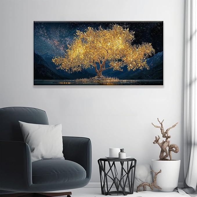 Wall Art For Living Room Gold Tree Of Life Landscape Print Painting Modern Canvas Art Wall Decor Prints Abstract Wall Decor Picture For Bedroom Apartment Office Wall Artwork Can Be Hung 24"X48"