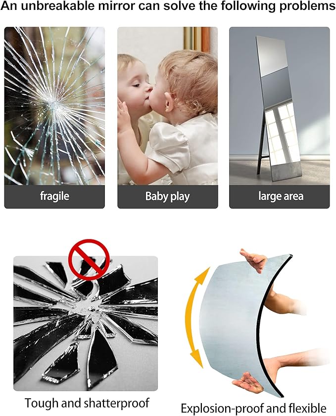 Unbreakable Plexiglass Acrylic Mirror for Kids, 1 PCS 8 x 8 inch, Shatterproof Safe Mirror for Wall, Used for Hand Makeup Mirrors, Hang Mirro, Bedroom Door Mirro, Shaving Mirrors, Workout Mirro
