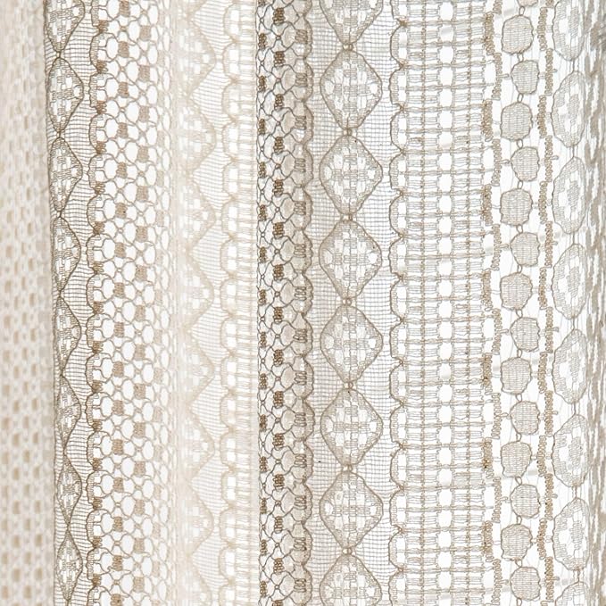 Sutuo Home Beige Boho Curtains Crochet Lace Semi-Sheer Bohemian Hollow Knitted Handmade Tassels, Rod Pocket Window Treatment Vintage Rustic Farmhouse Drapes for Glass Slide Door, 1 Panel 59" W x 90" L