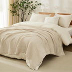 EMME Cotton Blanket King Size for Bed Soft Muslin Blankets 108"x90" Lightweight Breathable Layering Bedspread Coverlet All Season Gauze Blanket, Light Tan