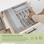 Premium Silverware, Flatware and Utensil Organizer for Kitchen Drawers, Food-Safe Contract Grade, Expandable from 10.5 to 19 In, Gray Bamboo