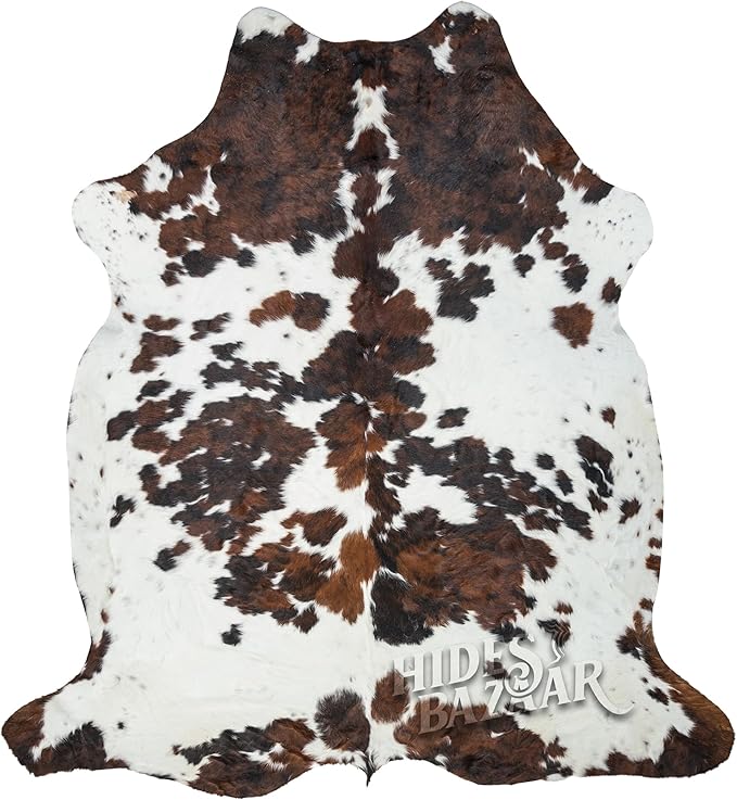 Light Tricolor Cowhide Rug Premium Cowhides Leather with Mixed White, Brown & Black Color Pattern - Natural Cowhide Rug for Office & Home Decor - Cow Hide Rugs 6x6-7 ft