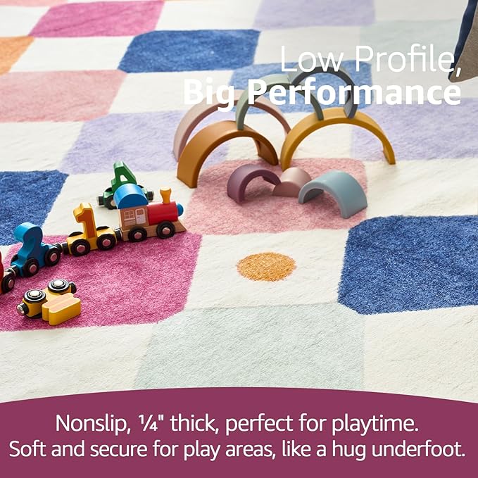 jinchan Round Rug 5ft Kids Washable Rug Indoor Floor Cover Non-Slip Soft Elementary School Classroom Modern Colorful Diamond Carpet for Nursery Daycare Bedroom Playroom Living Room Berries on Cream