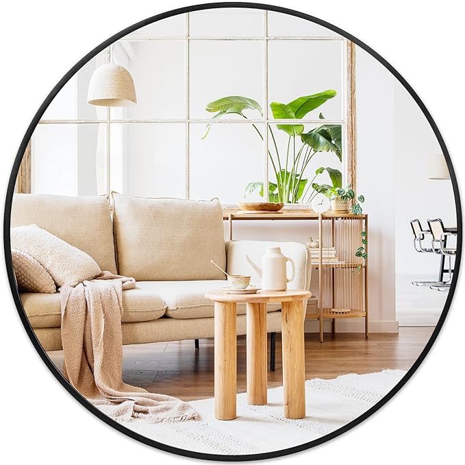 Fabuday Black Round Mirror 30 Inch - Large Circle Mirror for Bathroom, Living Room, Hallway, Entryway, Matte Aluminum Frame Circular Mirrors for Wall Decor