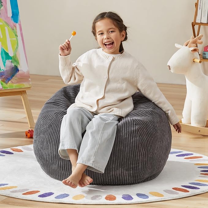 Hobestluk 2.5FT Bean Bag Chair Beanbags Small Bean Bag Chair with Filler Included Teardrop Bean Bag with Removable Cover for Bedroom Living Room (Small, Grey)