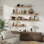 Floating Shelves, 8 Inch Deep Rustic Solid Reclaimed Wood Wall Shelves for Storage, Wall Mounted Display Shelving with Invisible Heavy-Duty Metal Bracket, 30 Inch Width Set of 2, Natural