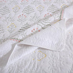 MarCielo 3-Piece 100% Cotton Oversized Bedspread Lightweight Quilt Coverlet Embroidery Farmhouse Bedding Set(TL Floral White,Oversized King (118"x106"))