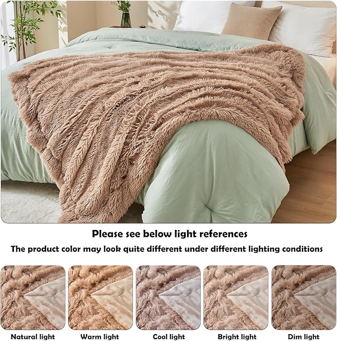 GONAAP Fuzzy Faux Fur Throw Blanket Twin Size Taupe Super Soft Cozy Plush Fuzzy Shaggy Blanket for Couch Sofa Bed (Taupe, Twin(60"x80"))